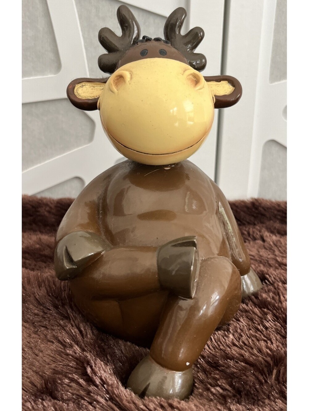 NOVELTY MOOSE BOBBLEHEAD PIGGY BANK Spring Head Pottery Ceramic 8" Sitting